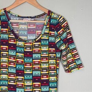 LuLaRoe 3/4 Sleeve Multicolor Novelty Cassette Tape Print Dress-Women Small